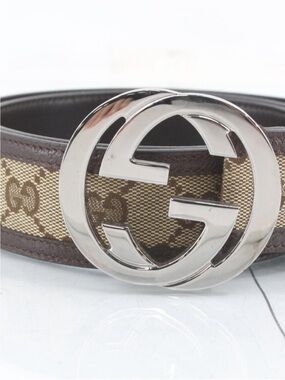 Gucci Brown Monogram Canvas Belt with Silver Interlocking G Buckle